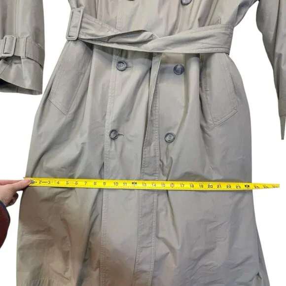 Vintage London Fog Collared Trench Coat Mens With Liner Size 42 Reg Green Brown - Picture 6 of 11